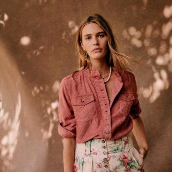 Sezane Kim Button-down Cord Shirt, Rosewood, Size 4/6 - Picture 2 of 7